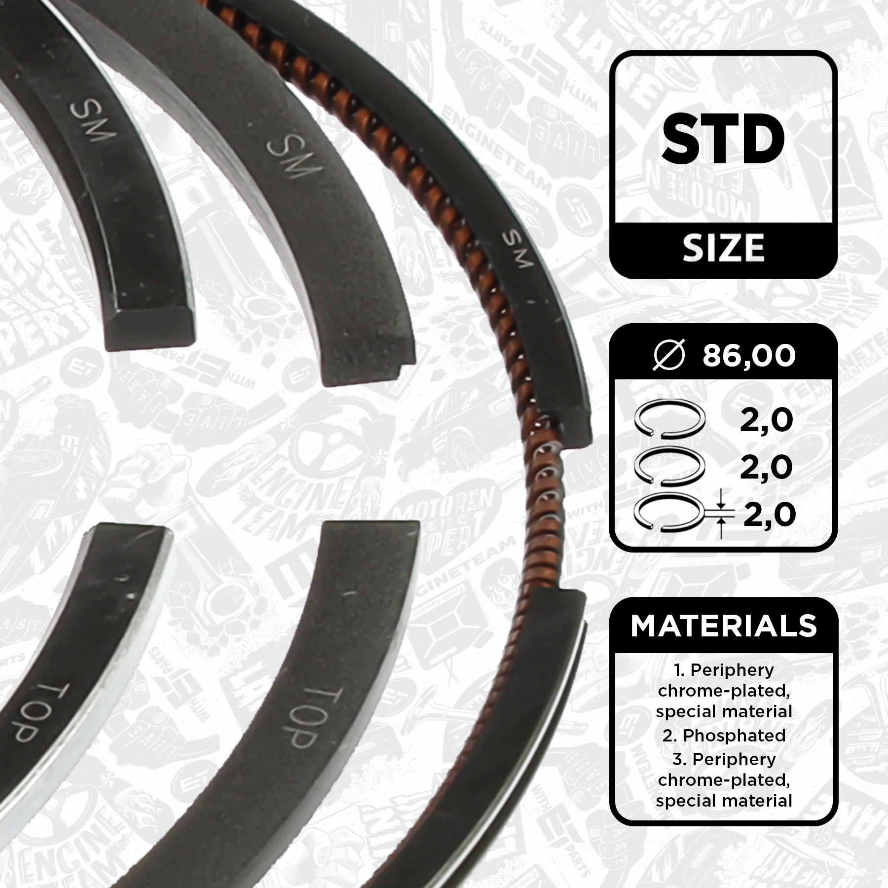 NPR Piston Ring Set SWG30030ZZ for Hyundai Matrix 1.6 G4ED ALPHA 1.6  (76.5mm) - Have 2