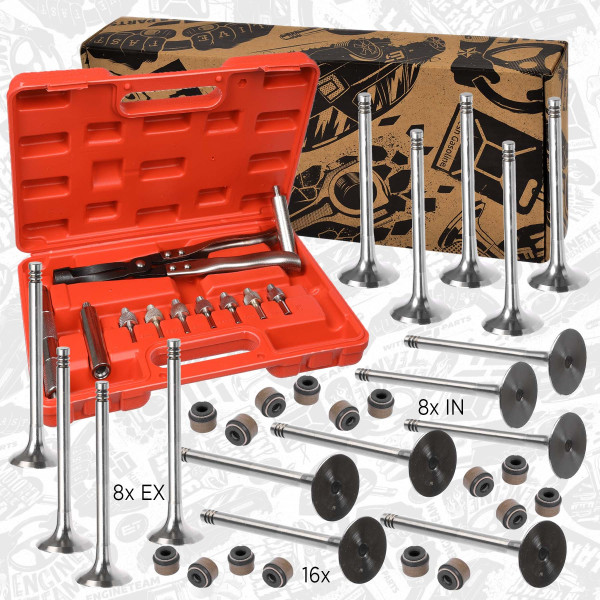 VS0008VR3, Sada ventilů, sací/výfukový ventil, Ventil set IN/EX 2,0TDI/tes.ventil, nářadí, ET ENGINETEAM, Audi Seat Skoda VW  A3 A4 Altea Leon Octavia Superb Golf Passat AZV BKD 2,0 TDI 2007+, 03G109611D, 03G109601B, 036109675A, 06B109675B, 06J105675, 06K109675