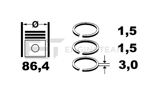 R1001600, Piston Ring Kit, Piston rings - 1 piston set, ET ENGINETEAM, Fiat Lancia 1,6i 178 B3.000/182 A4.000/182 A6.000/185 A3.000 1996+, 5896111, 08-786800-00, 9-2079-00